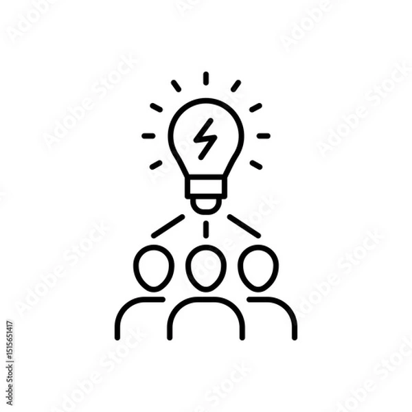 Fototapeta Insight icon. Simple outline style. Group of people and lightbulb, community, partner, team, brainstorm, person, idea, training, creative concept. Thin line symbol. Vector illustration isolated.