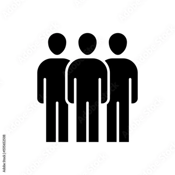 Fototapeta Three man icon. Simple glyph style. People, team, person, group, friends, network, graphic, business concept. Solid symbol. Vector illustration isolated.