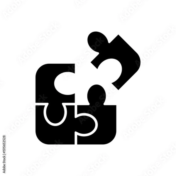 Fototapeta Puzzle with four parts icon. Simple glyph style. Puzzle, pictogram, 4 pieces, solution, match, challenge, square, swot, integrity, jigsaw concept. Solid symbol. Vector illustration isolated.