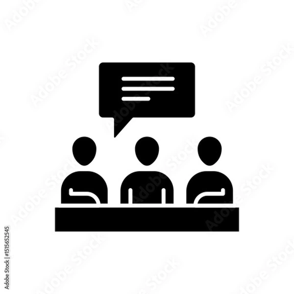 Fototapeta Meeting icon. Simple glyph style. Team, speech bubble, table, negotiation concept. Solid symbol. Vector illustration isolated.