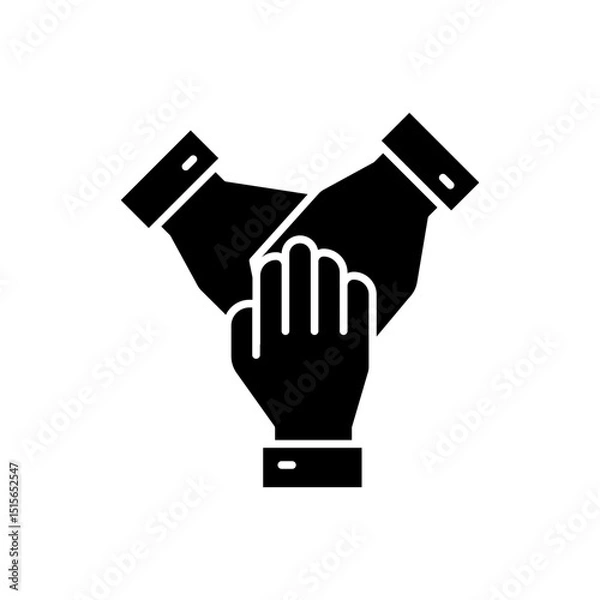 Fototapeta Team hands together, business partnership icon. Simple glyph style. Work, hand, team, alliance, help, group, people, success, teamwork concept. Solid symbol. Vector illustration isolated.