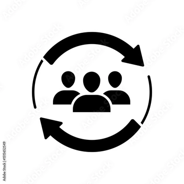 Fototapeta Update team icon. Simple glyph style. Teamwork partnership, collaboration strategy, refresh team interaction, arrow reload, management concept. Solid symbol. Vector illustration isolated.
