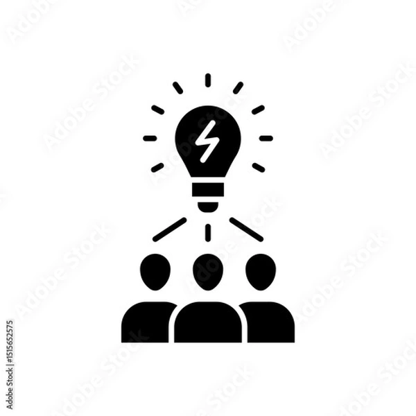 Fototapeta Insight icon. Simple glyph style. Group of people and lightbulb, community, partner, team, brainstorm, person, idea, training, creative concept. Solid symbol. Vector illustration isolated.