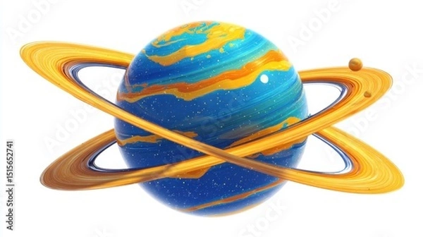Fototapeta Vibrant planet with swirling rings and moons