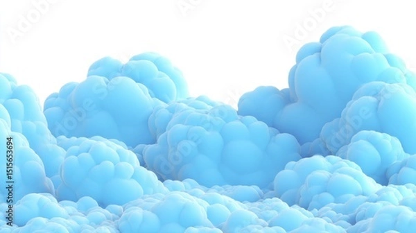 Fototapeta Light blue, puffy clouds, 3D render