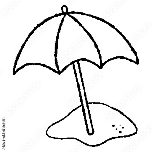 Obraz アナログ風手描きのビーチパラソルの線画アイコン素材｜夏のレジャーイラスト	