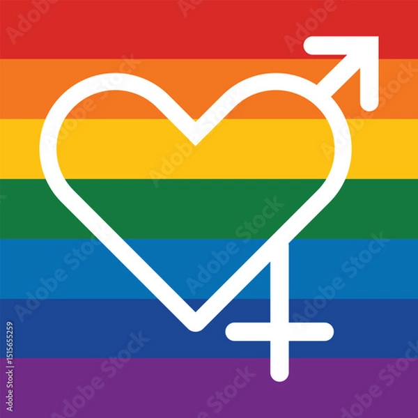 Obraz LGBTQ+ Pride Heart Symbol on Rainbow Flag Background
