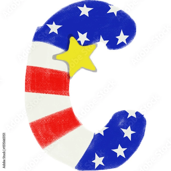 Obraz Patriotic A-Z letters and 0-9 numbers in USA flag design. Perfect for 4th of July, Flag Day, crafts, classroom decor, and printables. PNG with transparent background.