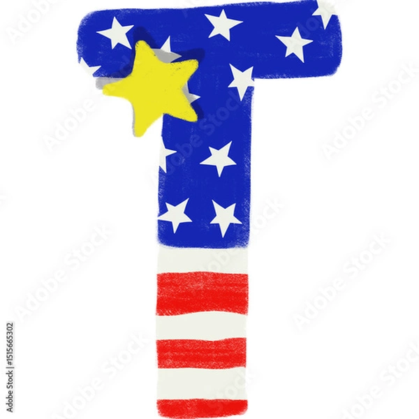 Fototapeta Patriotic A-Z letters and 0-9 numbers in USA flag design. Perfect for 4th of July, Flag Day, crafts, classroom decor, and printables. PNG with transparent background.