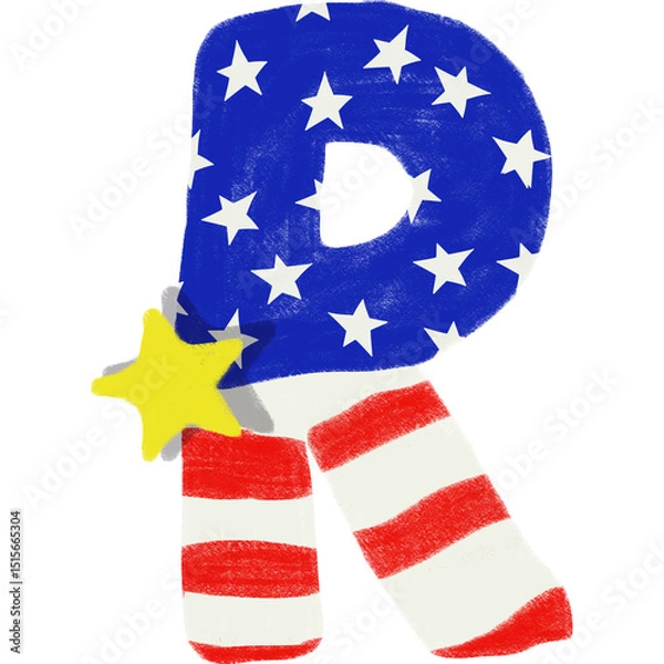 Obraz Patriotic A-Z letters and 0-9 numbers in USA flag design. Perfect for 4th of July, Flag Day, crafts, classroom decor, and printables. PNG with transparent background.