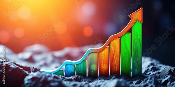 Obraz Financial growth chart, upward trending arrow, graph, bullish
