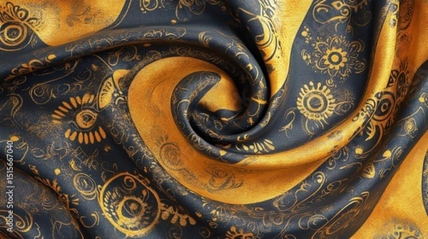 Obraz Abstract swirling gold and black fractal art.