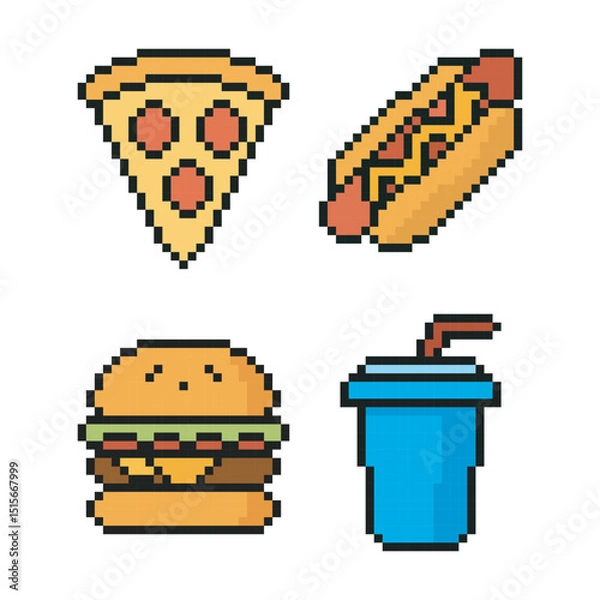 Obraz fast food pixel art, vector illustration on isolated background.