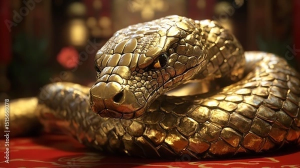 Obraz Close-up of a Snake's Head with Intricate Golden and Red Scales