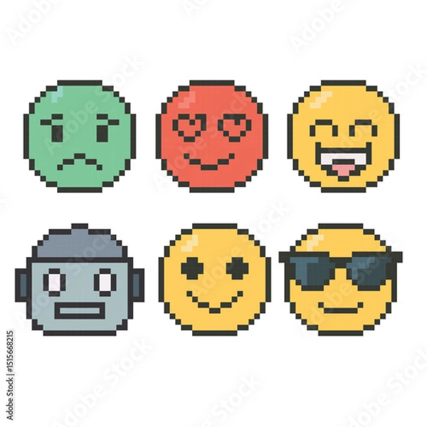 Obraz emoticon pixel art, vector illustration on isolated background.