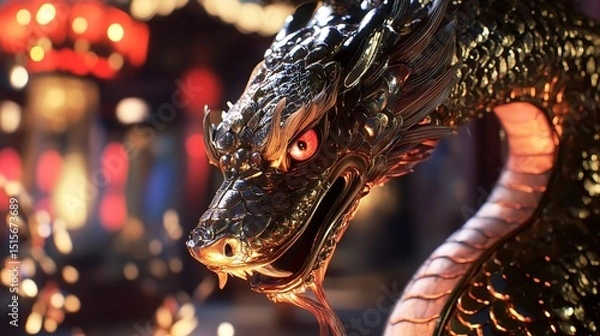 Obraz Close-up of a Snake's Head with Intricate Golden and Red Scales