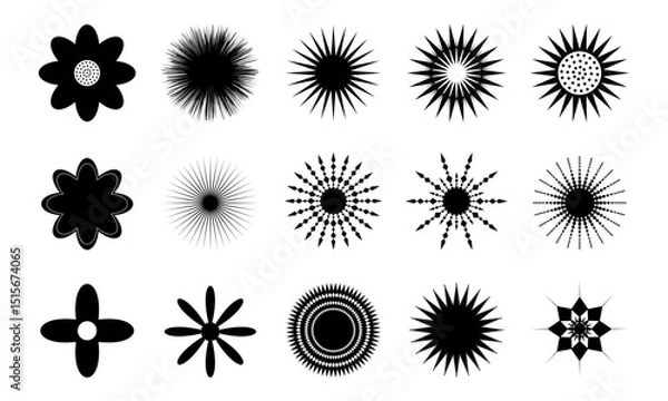 Obraz Minimal botanical flowers set, Decorative vector elements, Monochrome vector elements collection.