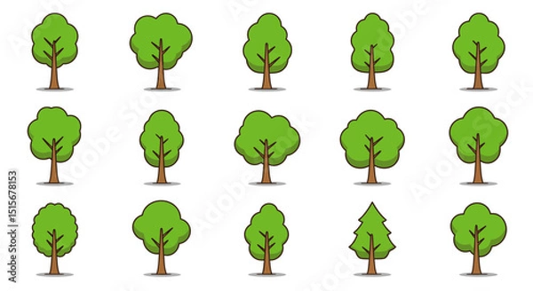 Fototapeta Diverse Green Tree Clipart Collection: Flat Design Nature Vector Set