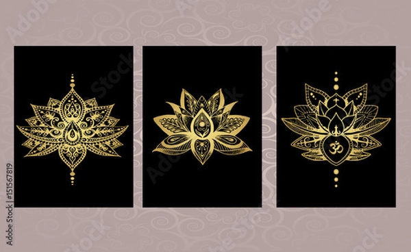 Obraz Красивый набор татуировок - лотос, мандала