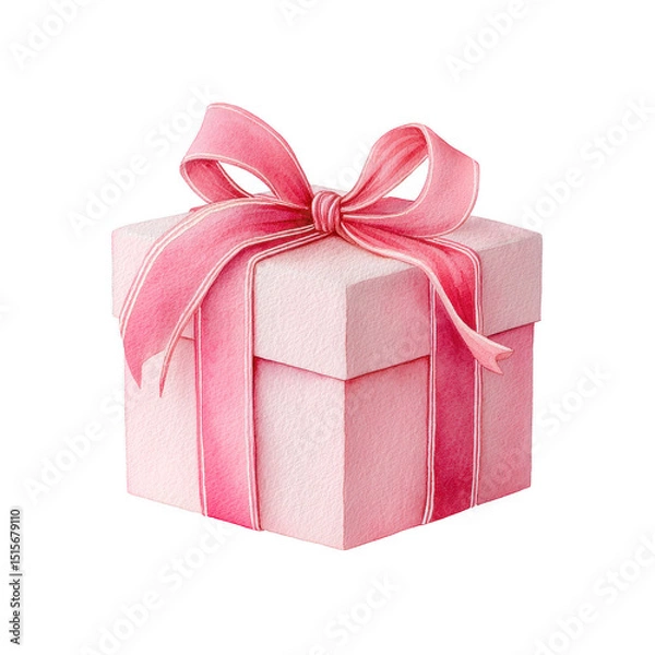 Fototapeta Pink gift box with ribbon watercolor art showing delicate wrapping and soft texture in charming present design