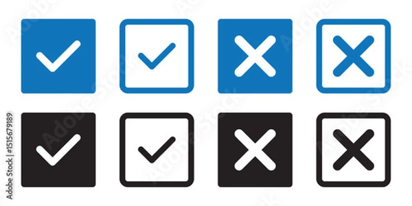 Obraz Checkmark icon. Checkmark vector set. Check and wrong icons set of check marks. Tick and cross icons . Vector illustration. solid and line icon style. 