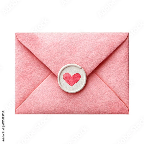 Fototapeta Pink envelope with watercolor heart seal on textured paper creates charming and romantic feeling perfect for love letters or special messages