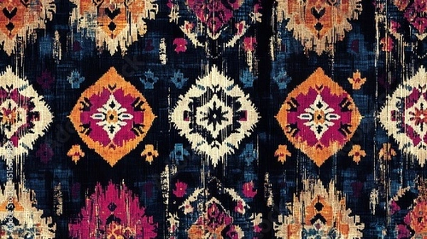 Obraz Traditional turkmen carpet design with bold geometric patterns for cultural and decorative use.