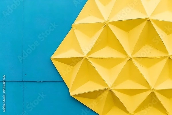Fototapeta Vivid geometric abstraction featuring triangular facets against blue backdrop