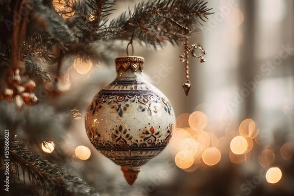 Obraz Glossy Christmas Ornament with Glitter and Snow