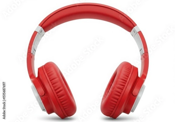 Fototapeta Red headphones with silver accents on a plain background
