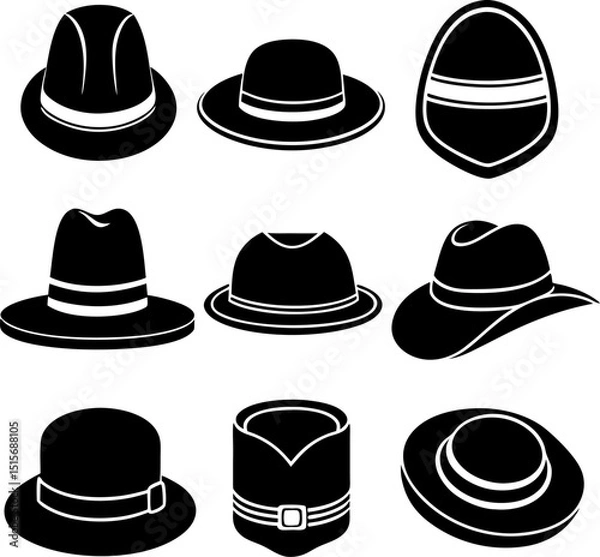 Fototapeta Hats Silhouette Vector Illustration Design Set