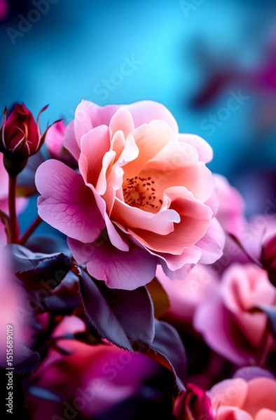 Fototapeta A bouquet of flowers roses against a blur background, close-up, high-resolution photography, super-realistic photographic style, natural lighting