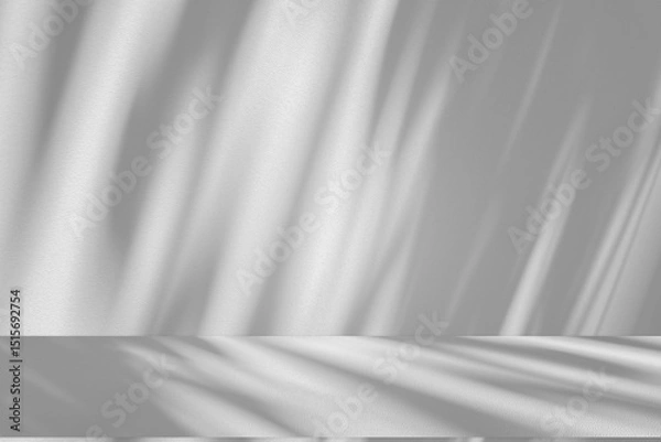 Fototapeta Wall interior background, studio and backdrops show products.with shadow from window color white and grey. background for text insertion and presentation product