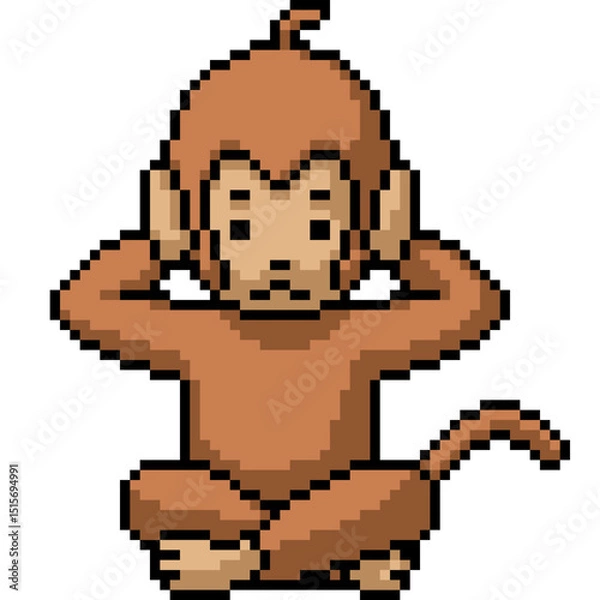 Fototapeta pixel art of monkey hear no evil