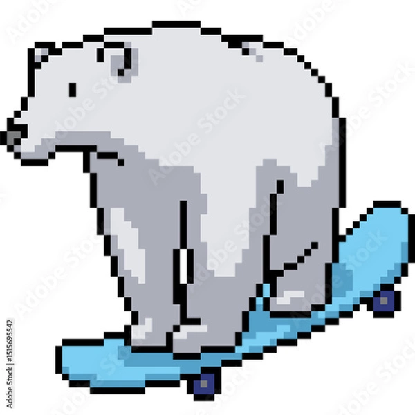Fototapeta pixel art of polar bear play skateboard