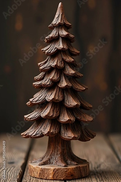 Fototapeta Rustic Wooden Christmas Tree Ornament with Warm Festive Backdrop