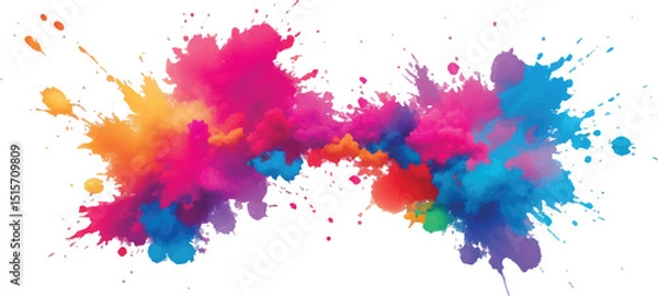Fototapeta Radiant Watercolor Brush Strokes and Explosive Colorful Splashes on a White Canvas, Blending Abstract Art with a Playful, Modern Touch to Create an Exciting and Dynamic Visual Experience.

