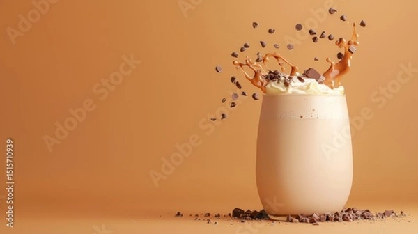 Fototapeta A large container filled with fresh milk poured in a clear glass demonstrating the creamy texture and refreshing nature