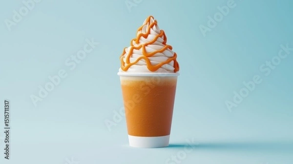 Fototapeta Bright and freshly squeezed orange juice in a transparent cup on a wooden table with a sunlit background