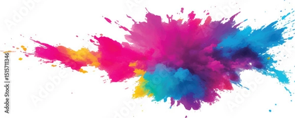 Obraz Lively and Bold Watercolor Stains and Brush Strokes in an Explosive Burst of Colors, Creating a Modern Abstract Design on a Crisp White Canvas, Bringing a Dynamic Artistic Expression.
