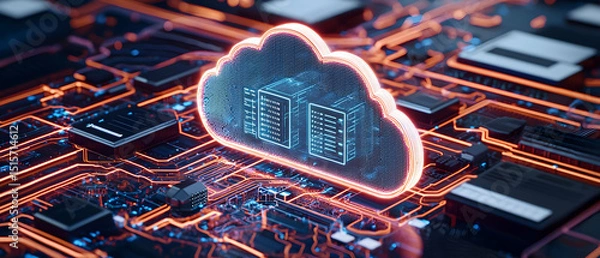 Obraz Glowing Cloud On Circuit Board