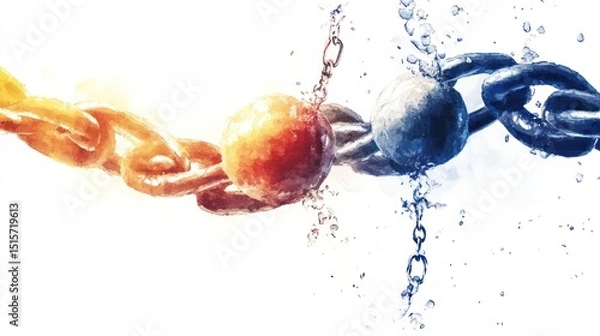 Fototapeta Watercolor illustration of streptococcus oral bacteria and infections as gram positive outbreak spreading into chains on white background