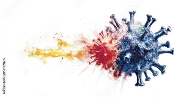 Fototapeta Virus Inactivation Concept: Watercolor Illustration of Physical Barrier Coating Coronavirus to Prevent Infection Spread