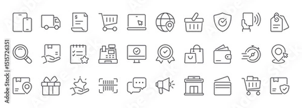 Fototapeta E-Commerce line icons set. Outline web icons. Editable stroke