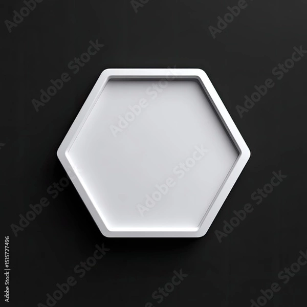 Obraz A white hexagonal tray or coaster with a raised border sits on a dark background.  Clean lines and minimalist design