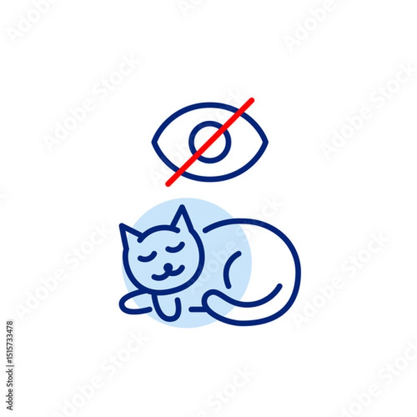 Fototapeta Vector icon of sleeping cat with crossed-out eye, symbolizing peace, secrecy, and quiet rest. Ideal for relaxation apps, mindfulness tools, and subtle privacy indicators