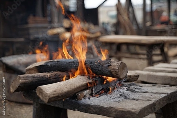 Obraz Flickering Flames Illuminate a Rustic Woodland Setting
