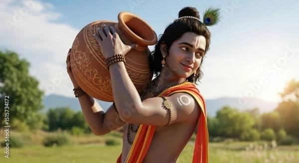 Obraz Krishna carrying pot hindu god mythology indian deity religion divine avatar