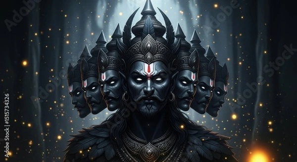 Obraz Dark ravana mythology divine deity indian culture illustration