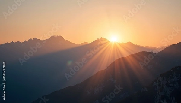 Fototapeta Majestic Mountain Sunrise Golden Rays Illuminating the Peaks